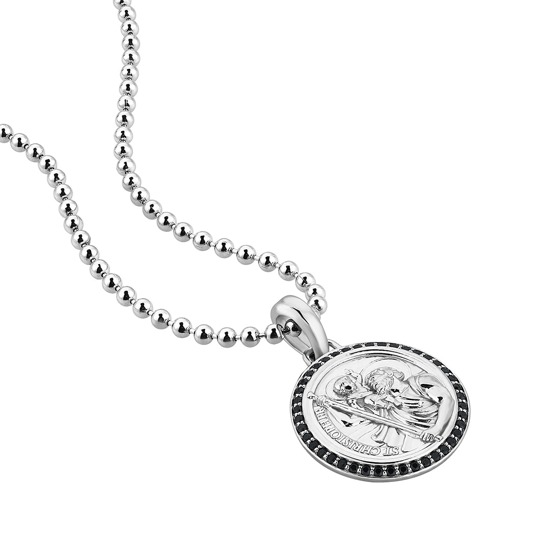 Men's St.Christopher Coin Pendant in 18k White Gold