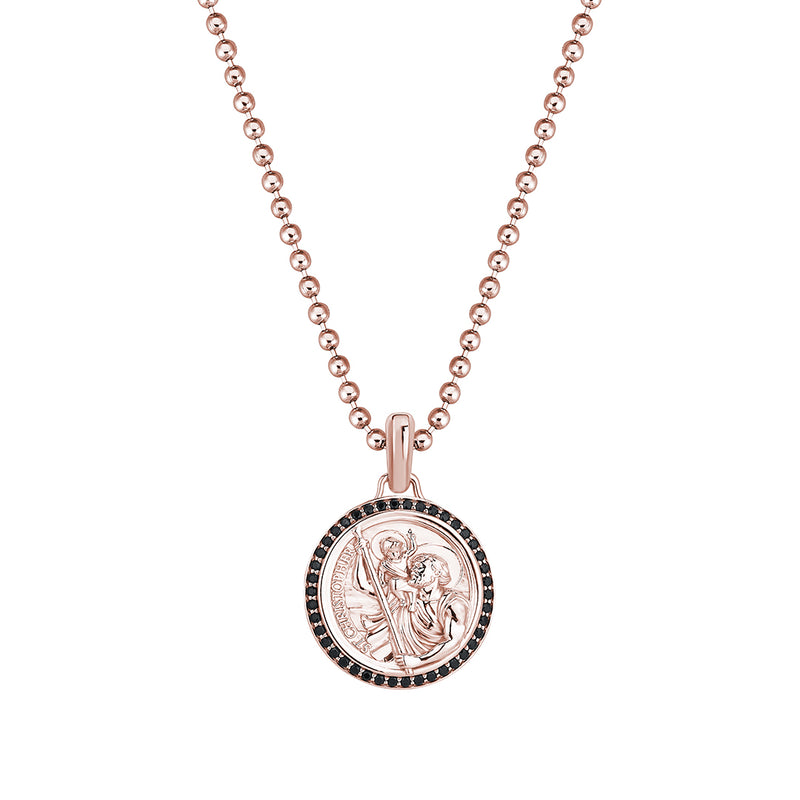 Men's Real Rose Gold St.Christopher Pendant Necklace