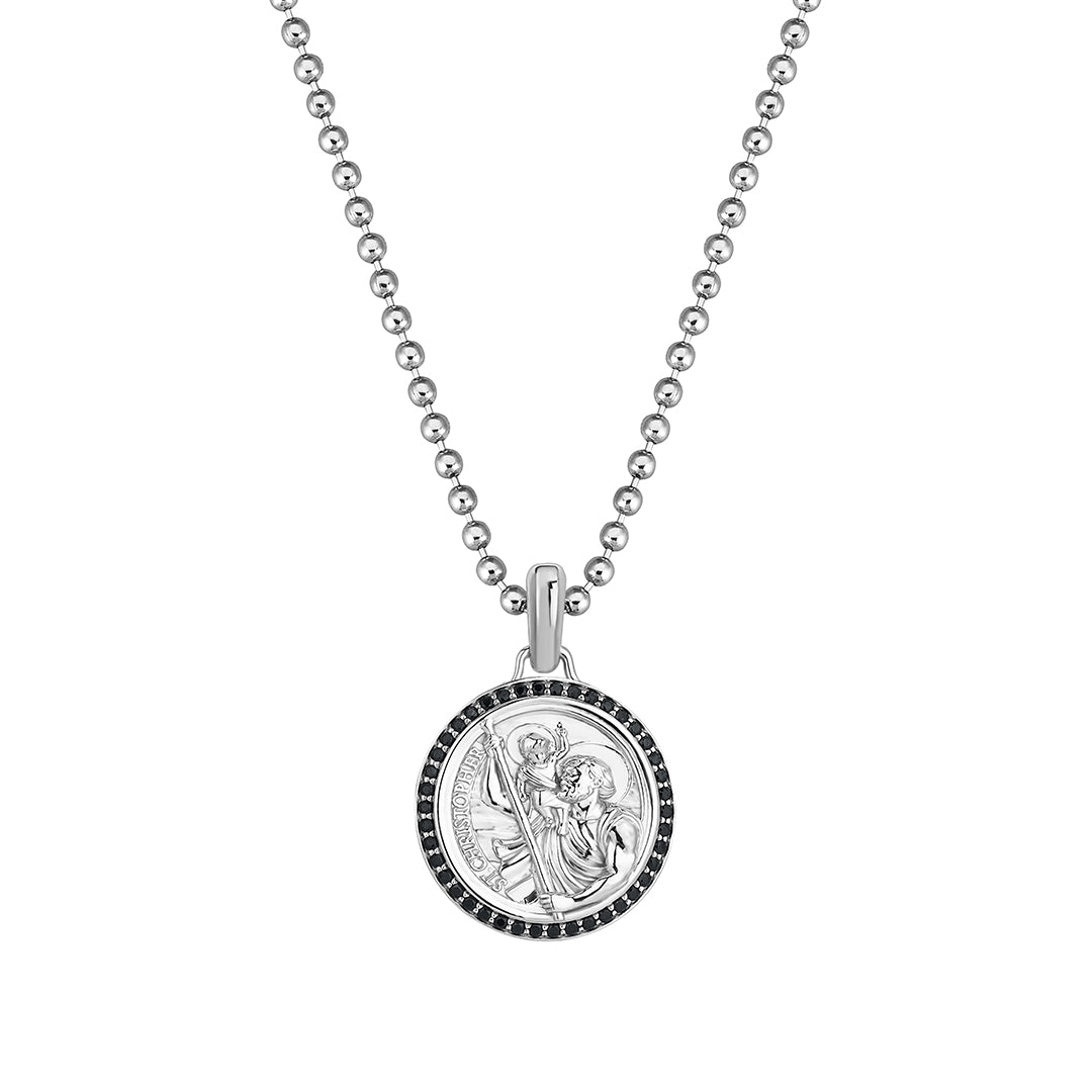 Men's Real White Gold St.Christopher Pendant Necklace
