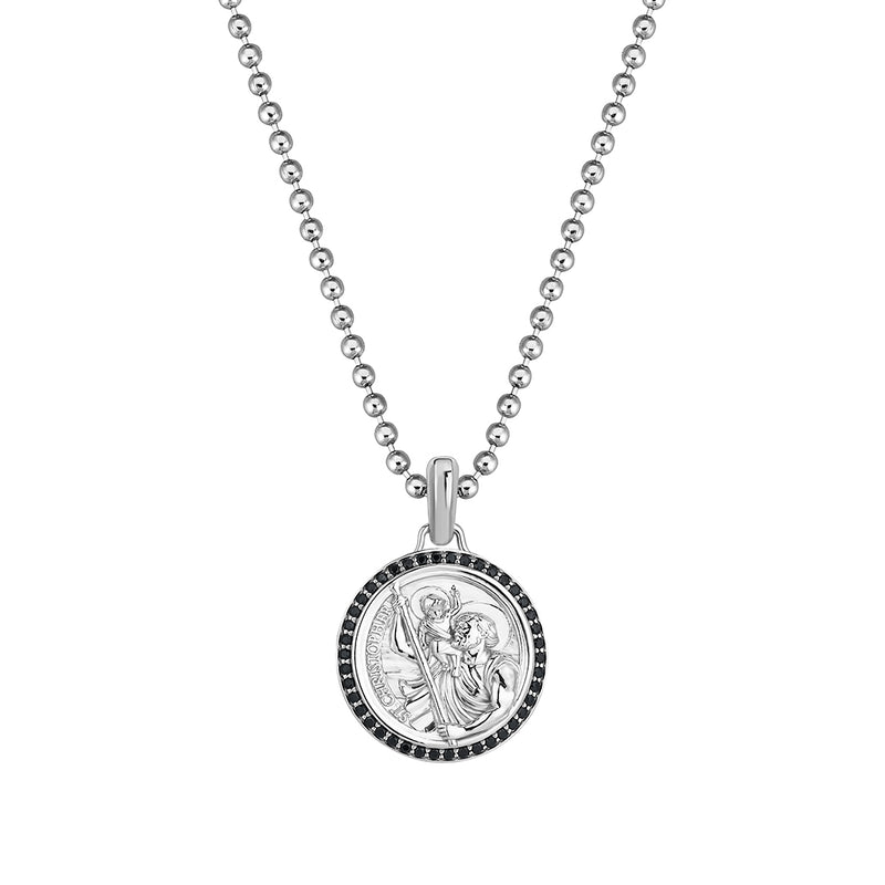 Men's Real White Gold St.Christopher Pendant Necklace