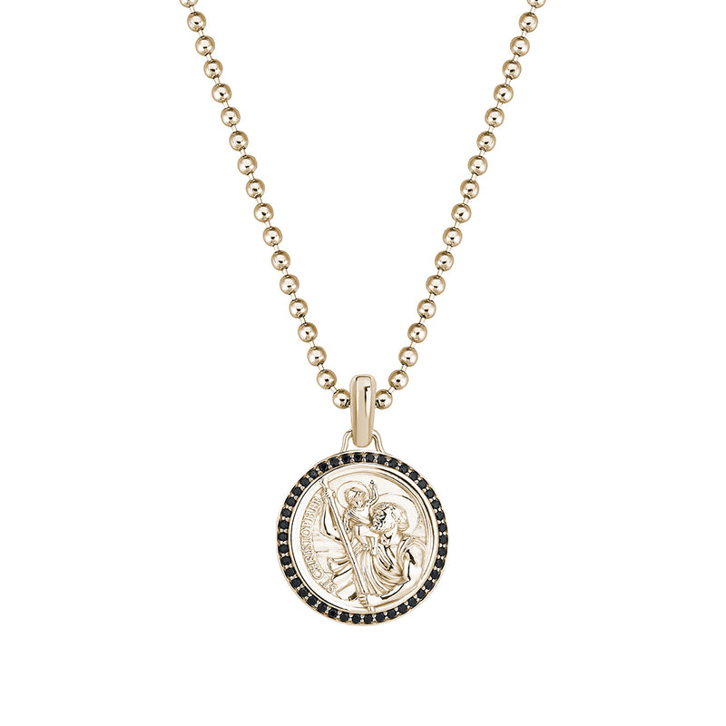 Men's 0.21ct Black Diamond Paved St.Christopher Pendant in Solid Gold