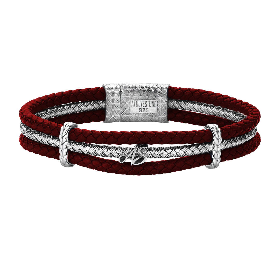 Men's Triple Row Leather Bracelet with Initials - Atolyestone