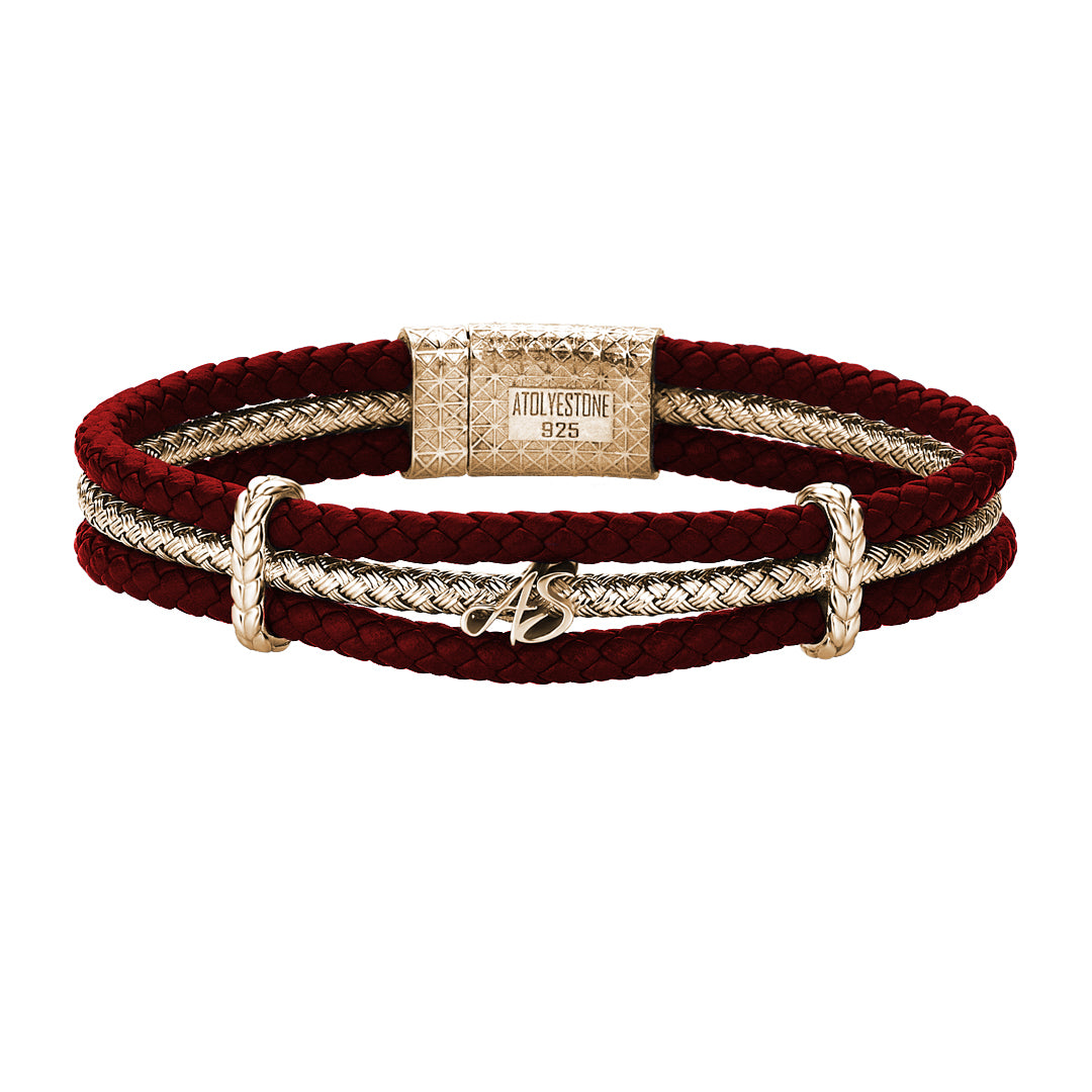 Men's Triple Row Leather Bracelet with Initials - Atolyestone