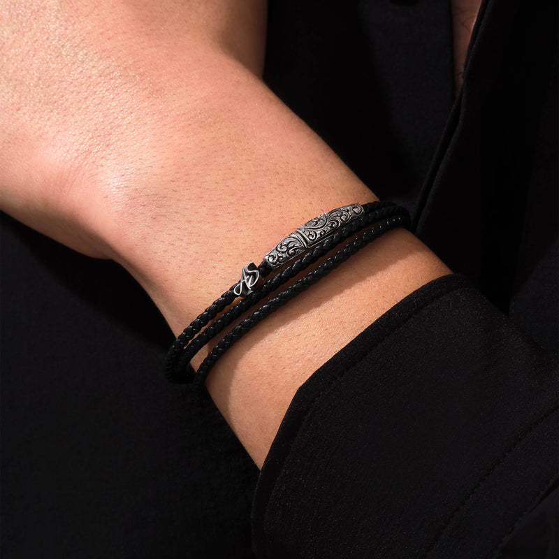 Statement Classic Wrap Leather Bracelet - Solid Silver