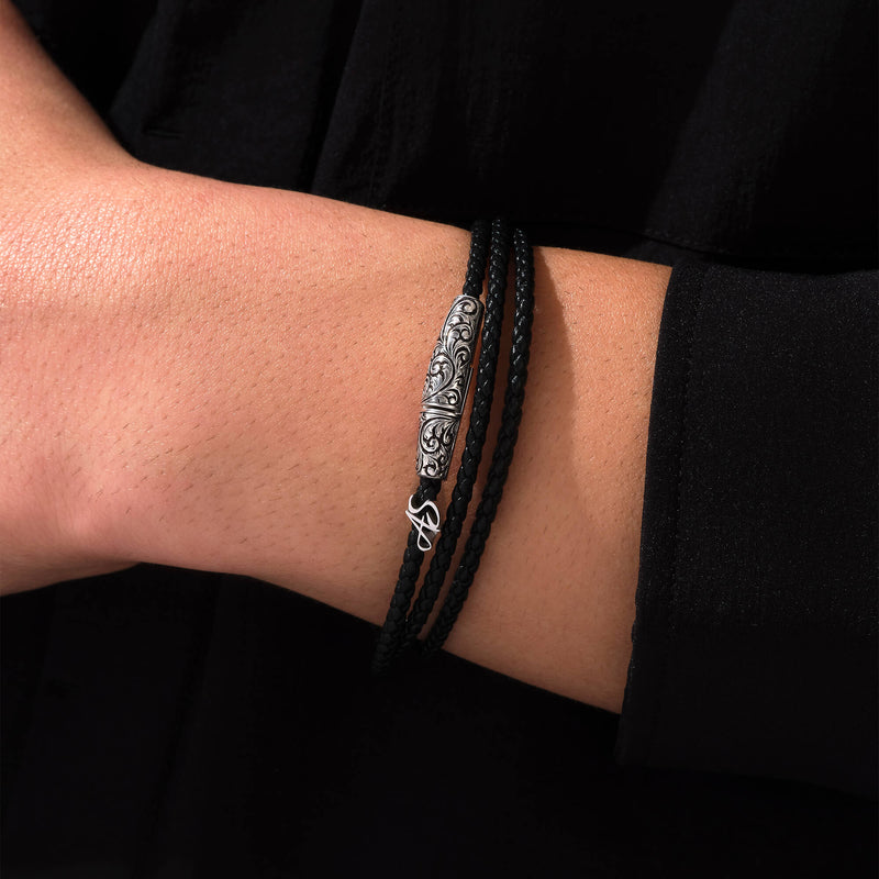 Statement Classic Wrap Leather Bracelet - Solid Silver
