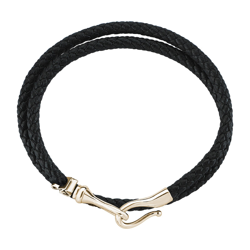 Men's Personalized Wrap Leather Bracelet with Silver Fish Hook Clasp