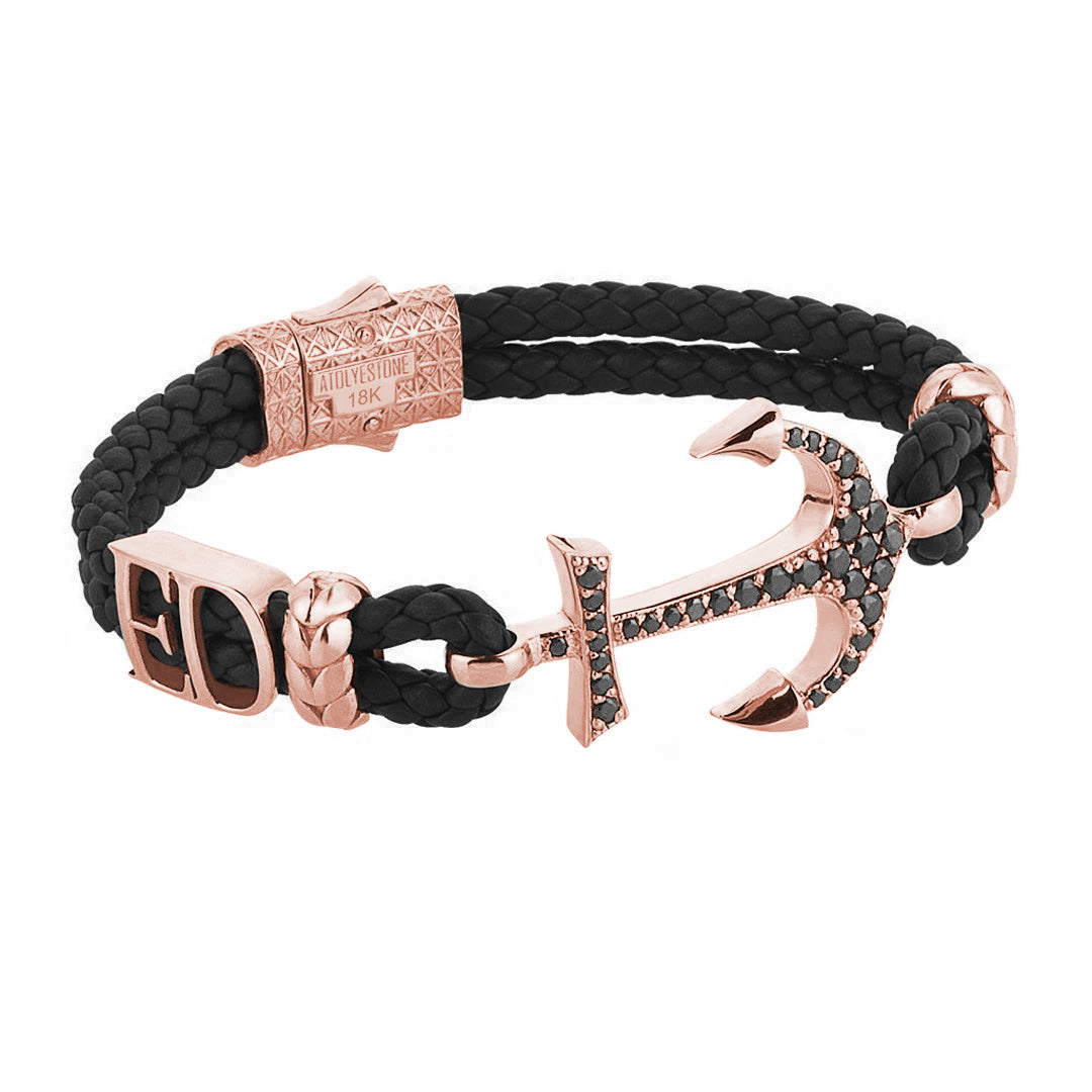 Statement Anchor Leather Bracelet in Solid Rose Gold