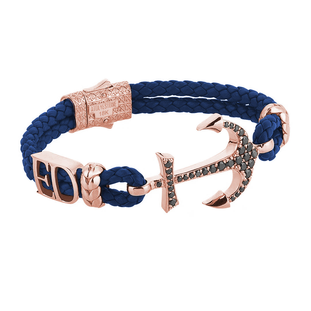 Statement Anchor Leather Bracelet in Solid Rose Gold