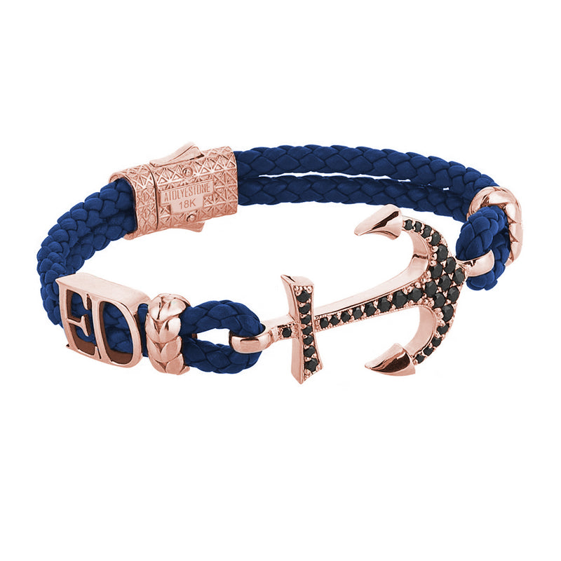 Statement Anchor Leather Bracelet in Solid Rose Gold
