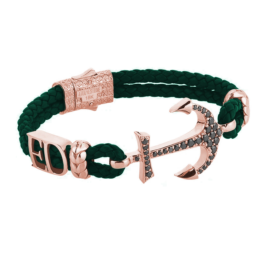 Statement Anchor Leather Bracelet in Solid Rose Gold