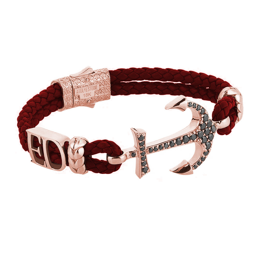Statement Anchor Leather Bracelet in Solid Rose Gold