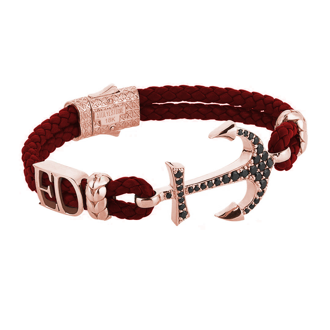 Statement Anchor Leather Bracelet in Solid Rose Gold