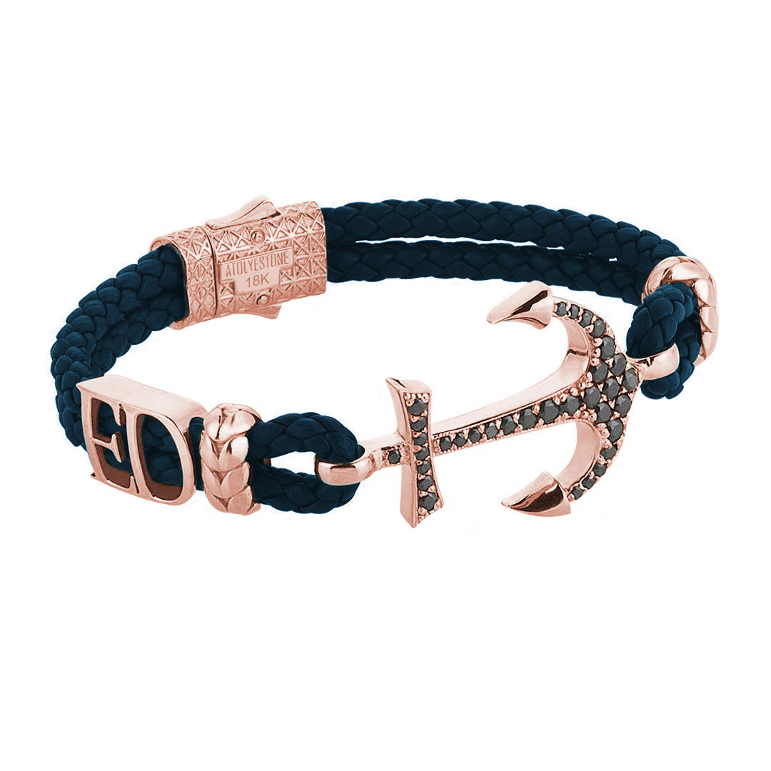 Statement Anchor Leather Bracelet in Solid Rose Gold