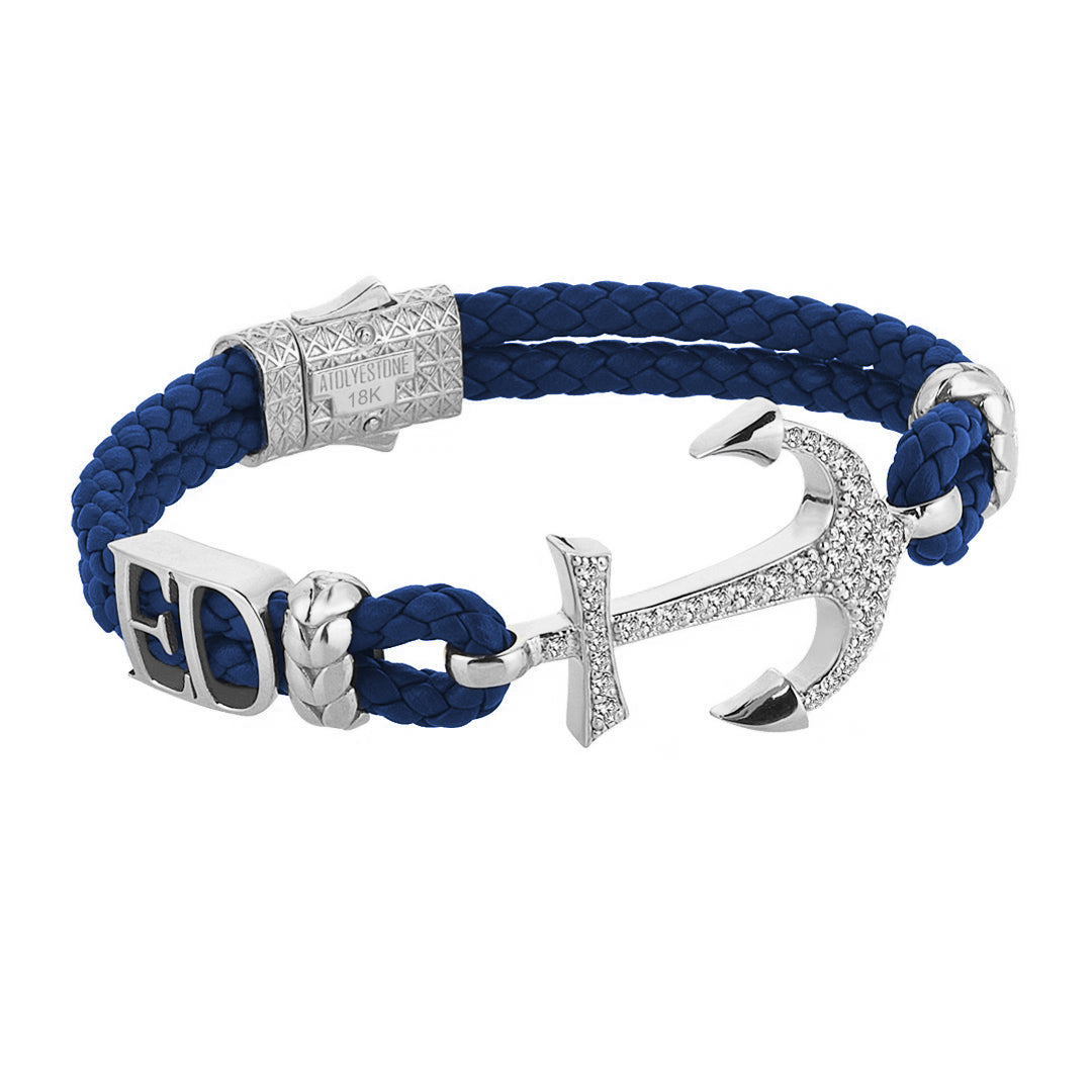 18k Solid Gold Personalised Anchor Leather Bracelet