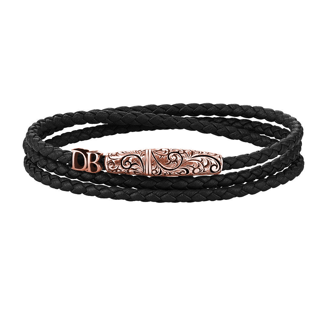 Statements Classic Wrap Leather Bracelet - Rose Gold - Black Nappa