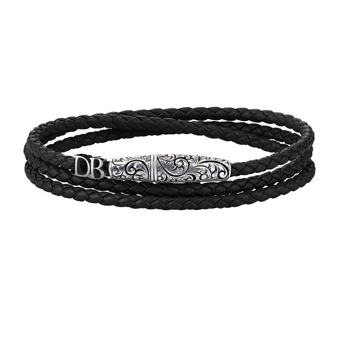 Statements Classic Wrap Leather Bracelet - Silver - Black Nappa