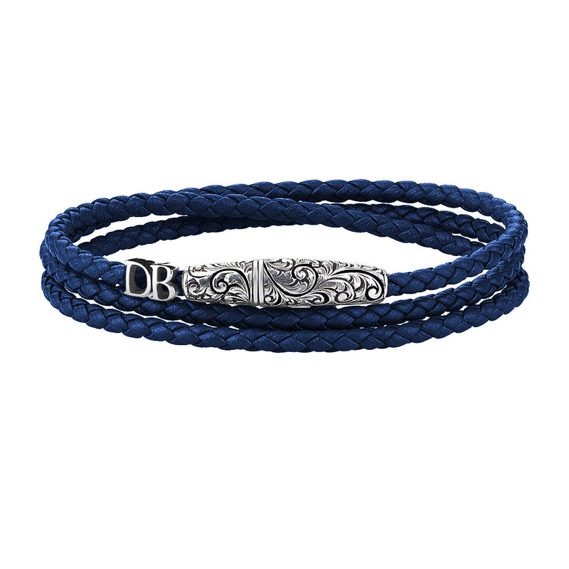 Statements Classic Wrap Leather Bracelet - Silver - Blue Nappa