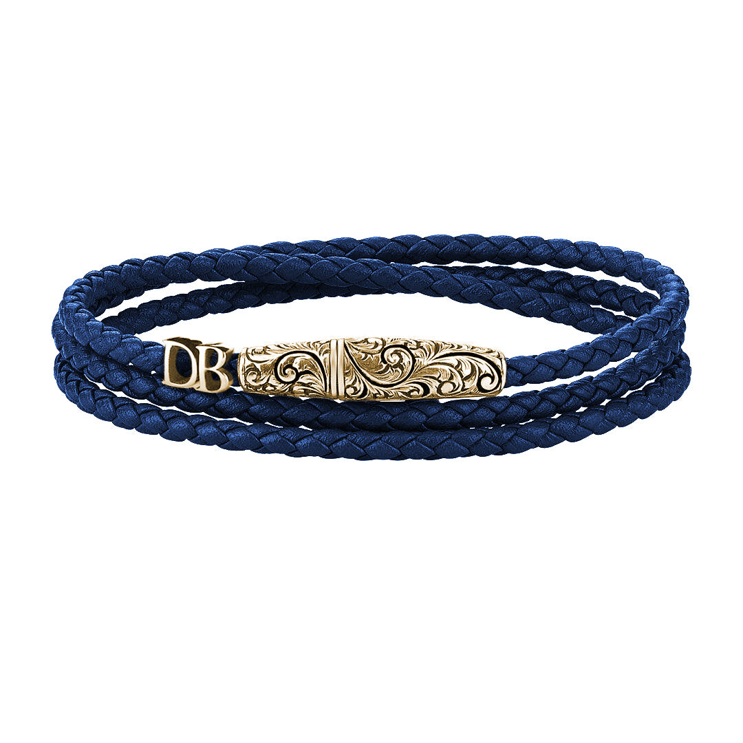 Statements Classic Wrap Leather Bracelet - Yellow Gold - Blue Nappa