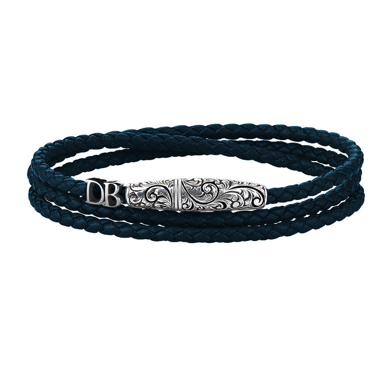 Statements Classic Wrap Leather Bracelet - Silver - Navy Nappa