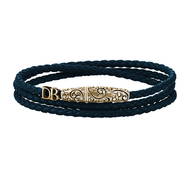 Statements Classic Wrap Leather Bracelet - Yellow Gold - Navy Nappa