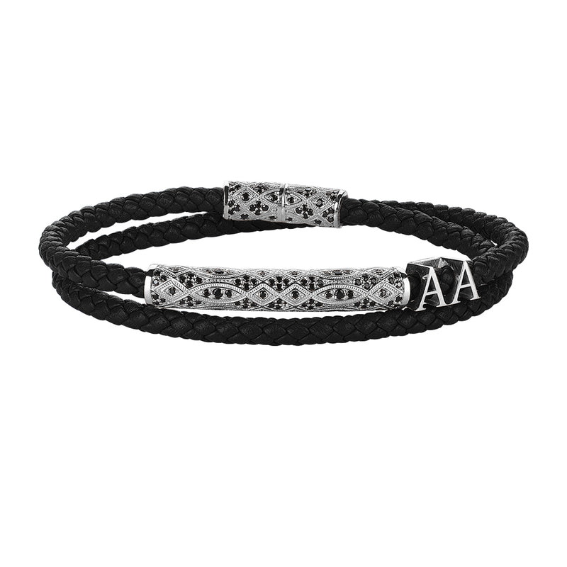 Statement Streamline Premium Wrap Bracelet - Black Leather - Silver
