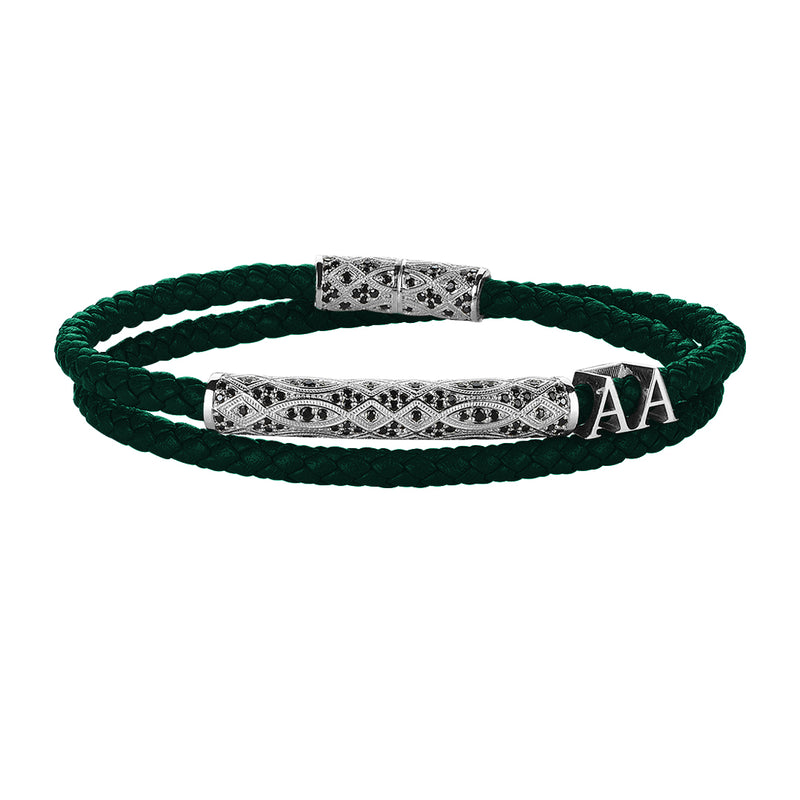 Statement Streamline Premium Wrap Bracelet - Dark Green Leather - Silver