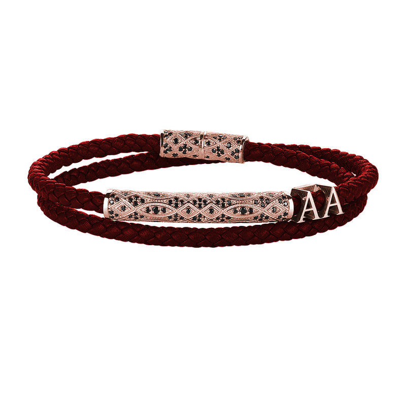 Statement Streamline Premium Wrap Bracelet - Dark Red Leather - Rose Gold 