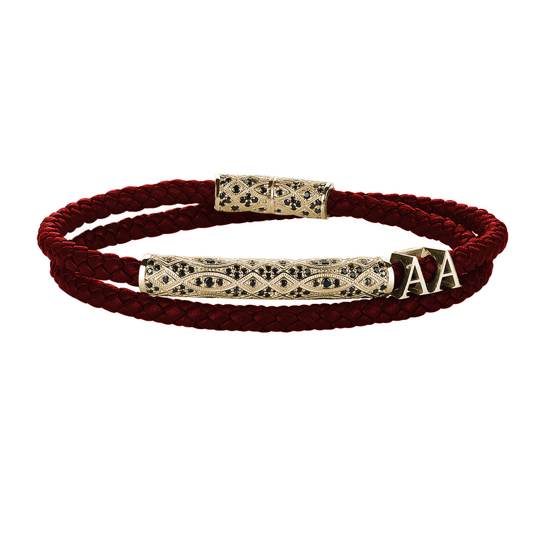 Statement Streamline Premium Wrap Bracelet - Dark Red Leather - Yellow Gold 