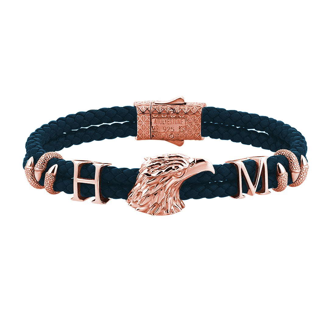 Statements Eagle Leather Bracelet - Navy Leather - Rose Gold