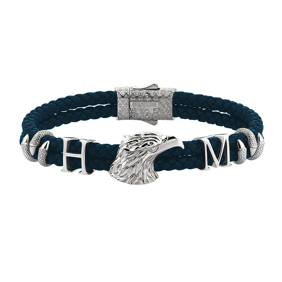 Statements Eagle Leather Bracelet - Navy Leather - Silver
