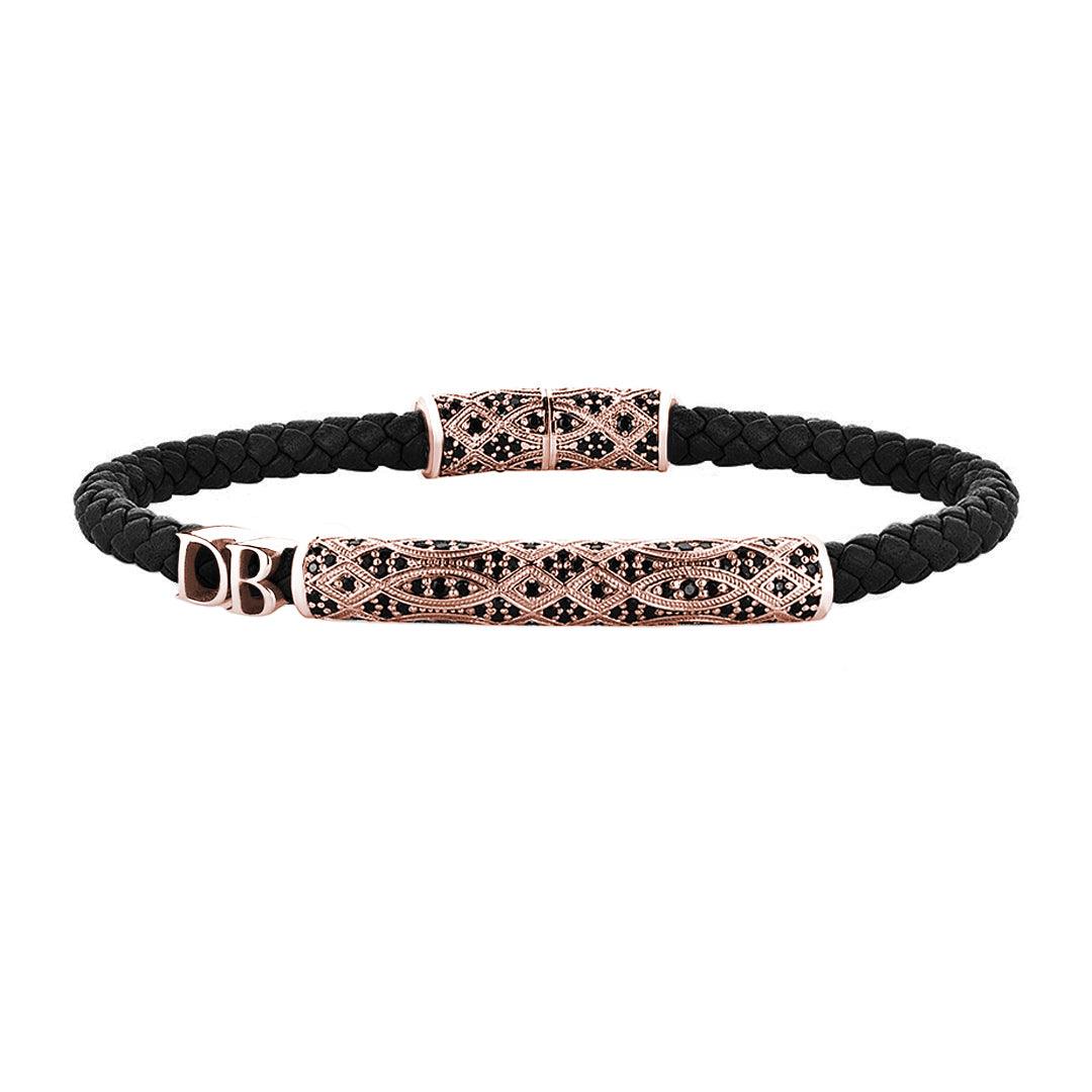 Women’s Statement Streamline Premium Leather Bracelet - Rose Gold - Black Leather