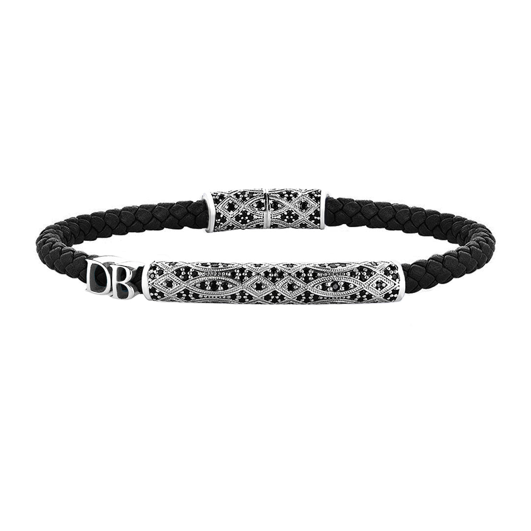 Women’s Statement Streamline Premium Leather Bracelet - Silver - Black Leather