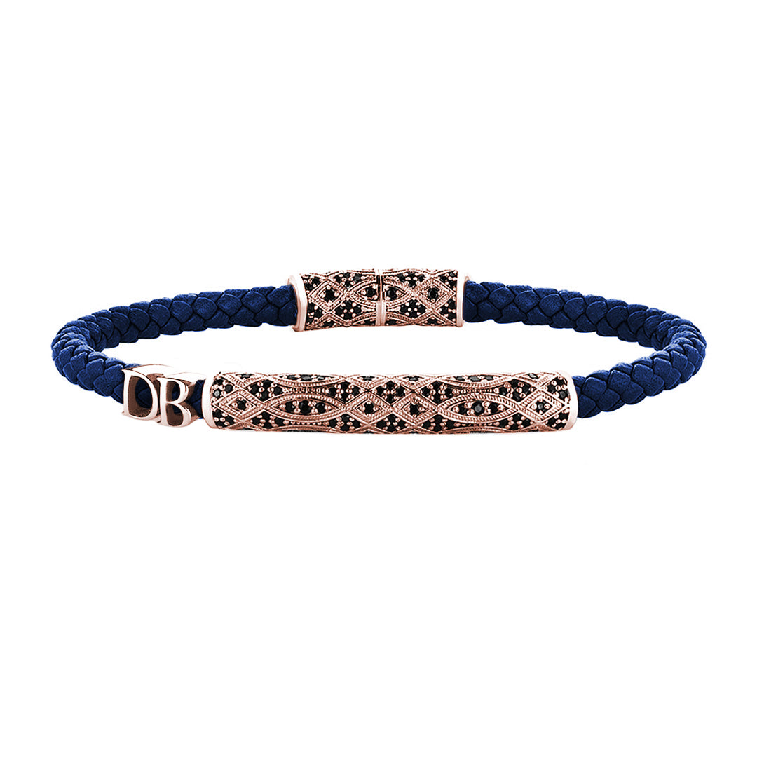 Women’s Statement Streamline Premium Leather Bracelet - Rose Gold - Blue Leather