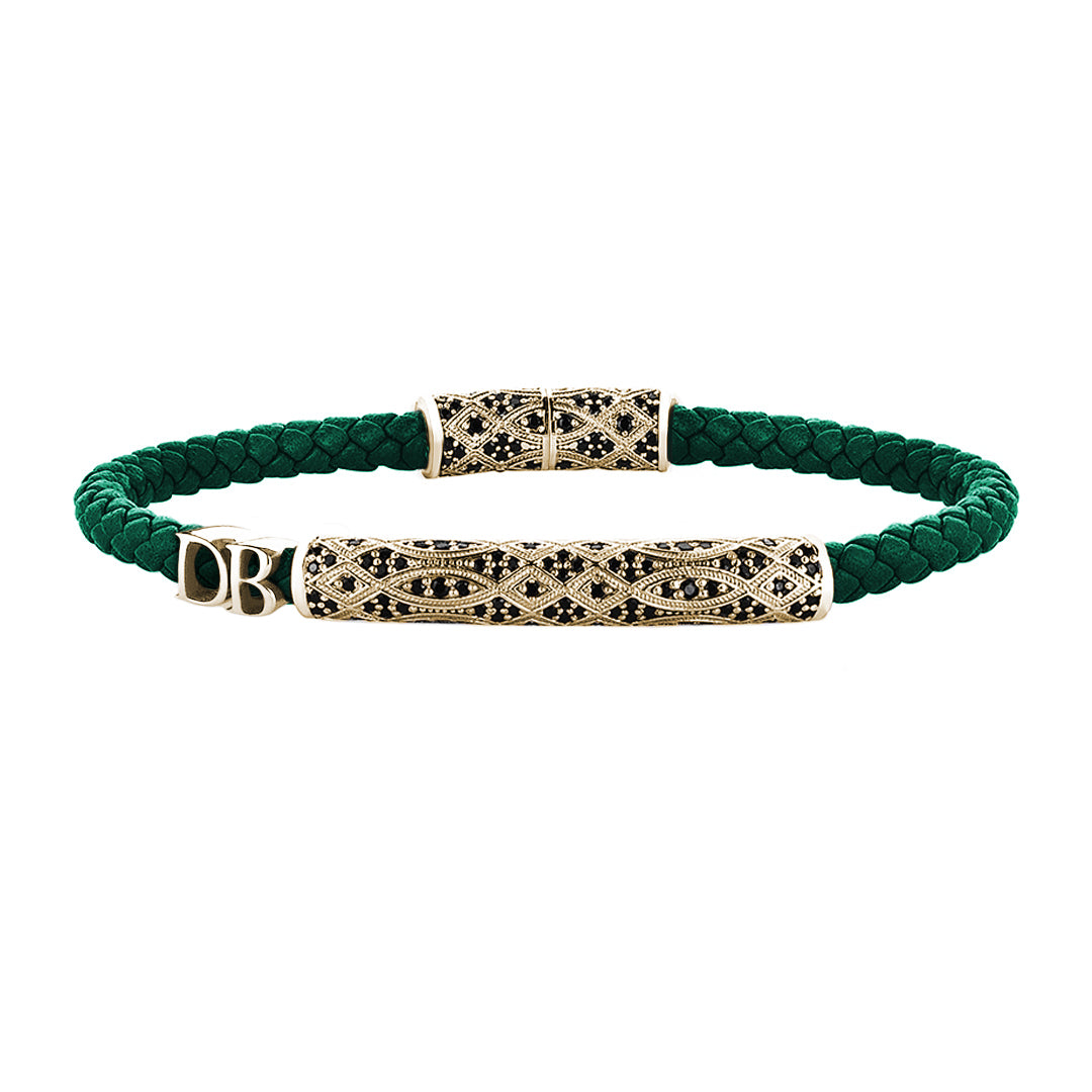 Women’s Statement Streamline Premium Leather Bracelet - Yellow Gold - Dark Green Leather