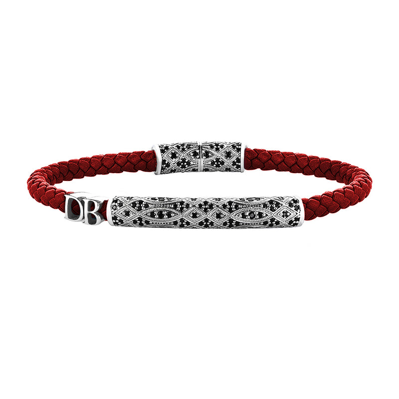 Women’s Statement Streamline Premium Leather Bracelet - Silver - Dark Red Leather