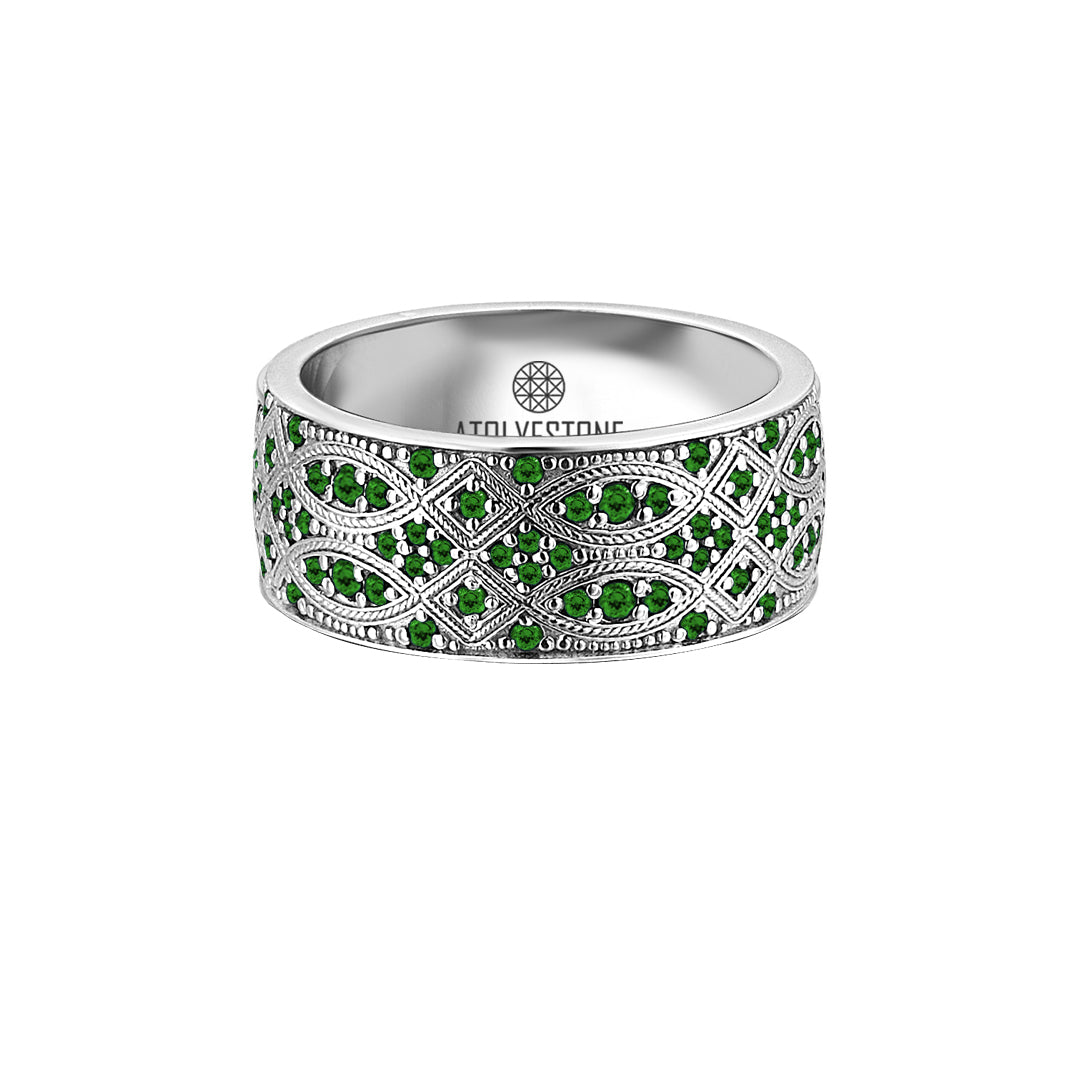 men's streamline band ring with emerald