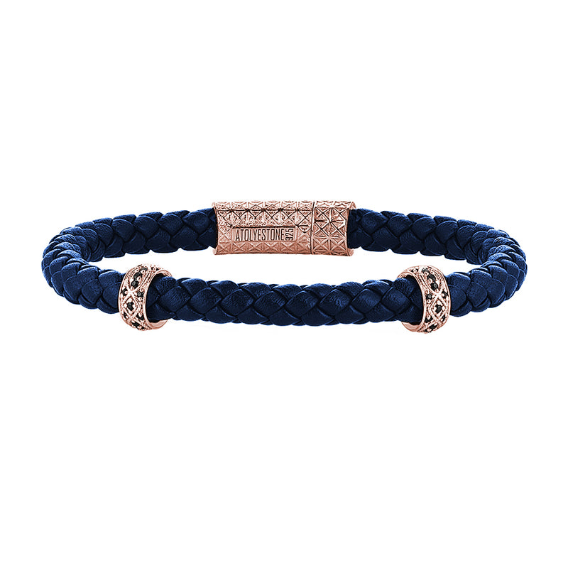 Streamline Elements Blue Leather Bracelet in Rose Gold 