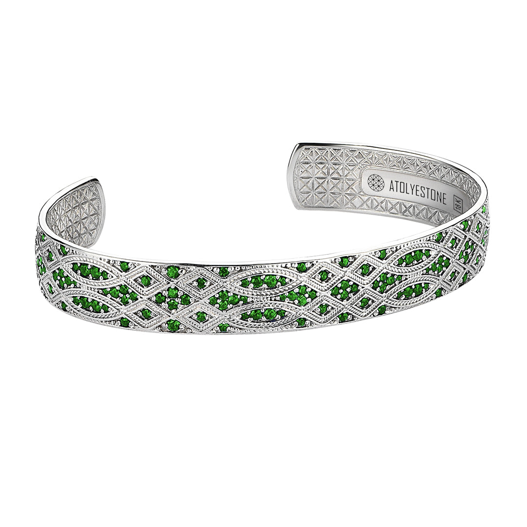 Men’s Streamline Cuff in White Gold - Emerald