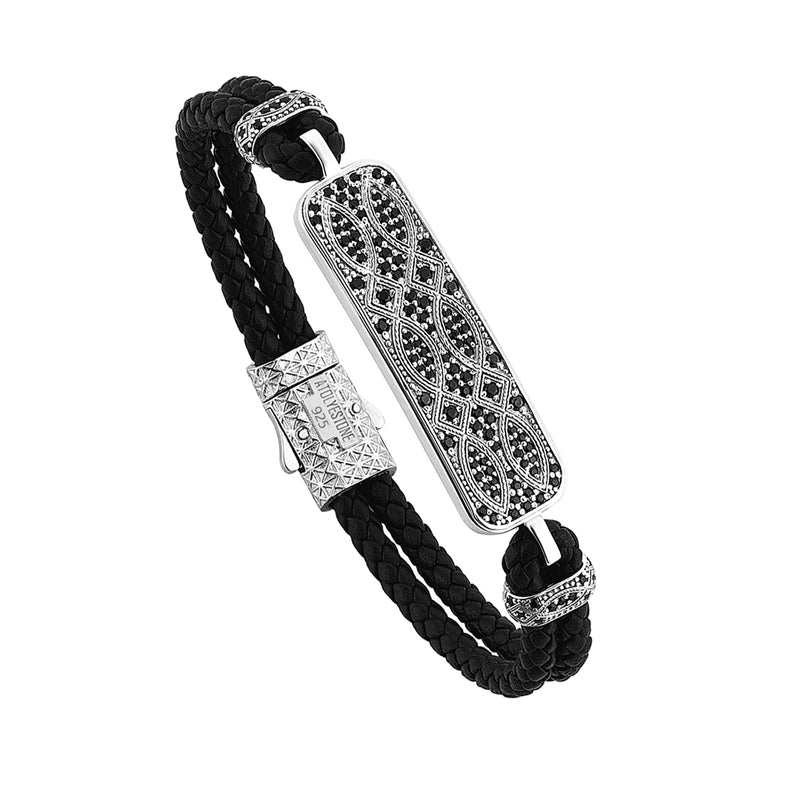 Men's Double Braided Leather Bracelet with Silver Plate - Atolyestone