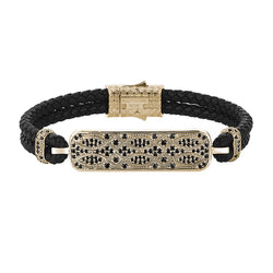 Streamline Black Leather Bracelet in Yellow Gold