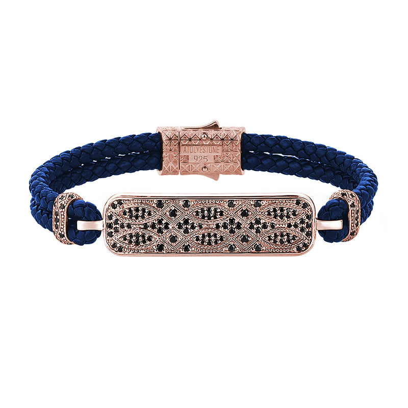 Streamline Blue Leather Bracelet in Rose Gold