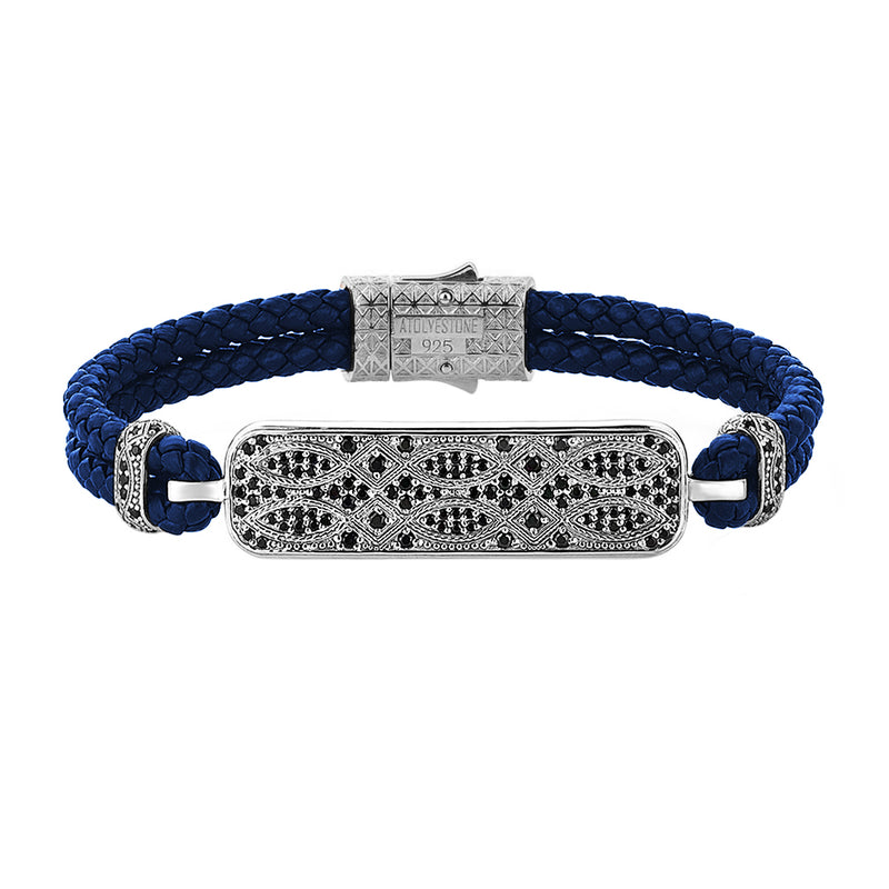Streamline Blue Leather Bracelet in Silver