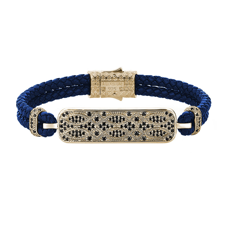 Streamline Blue Leather Bracelet-Yellow Gold