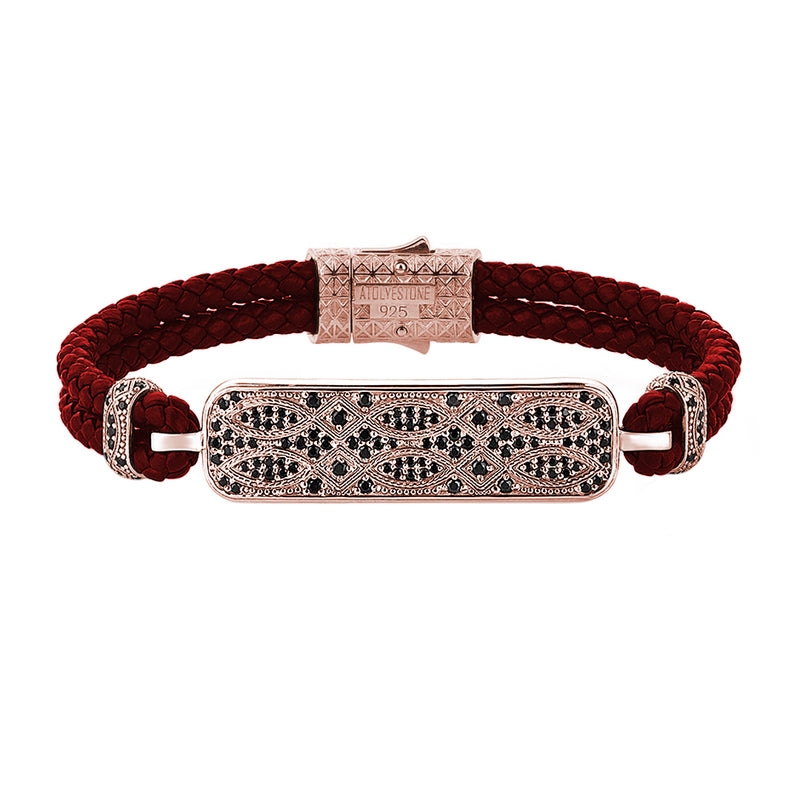 Streamline Dark Red Leather Bracelet in Rose Gold