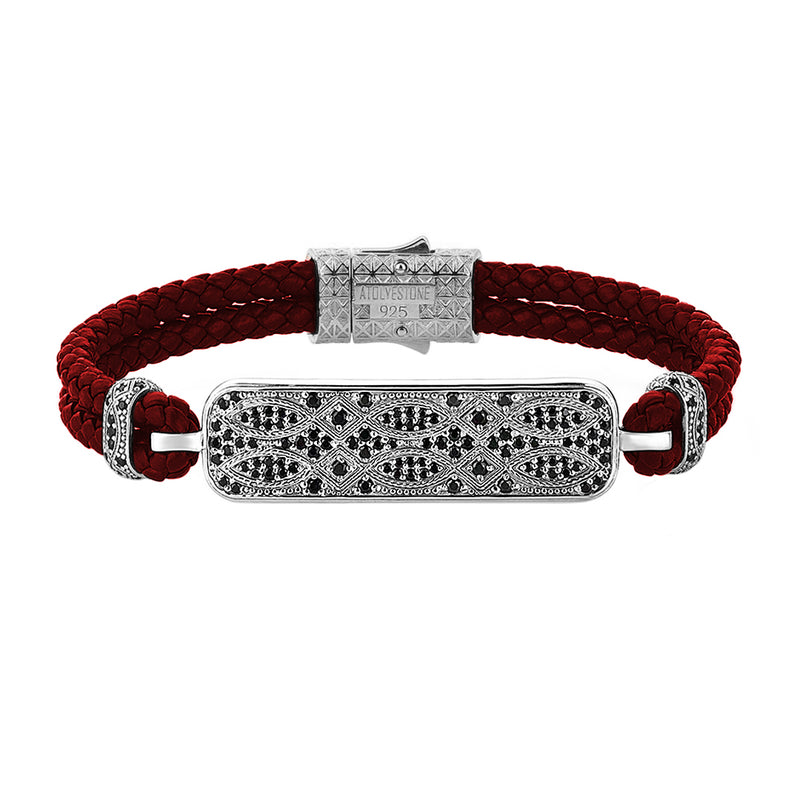 Streamline Dark Red Leather Bracelet in Silver
