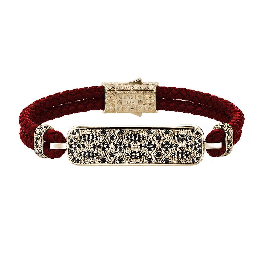 Streamline Dark Red Leather Bracelet in Yellow Gold