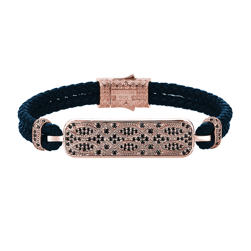 Streamline Navy Leather Bracelet in Rose Gold