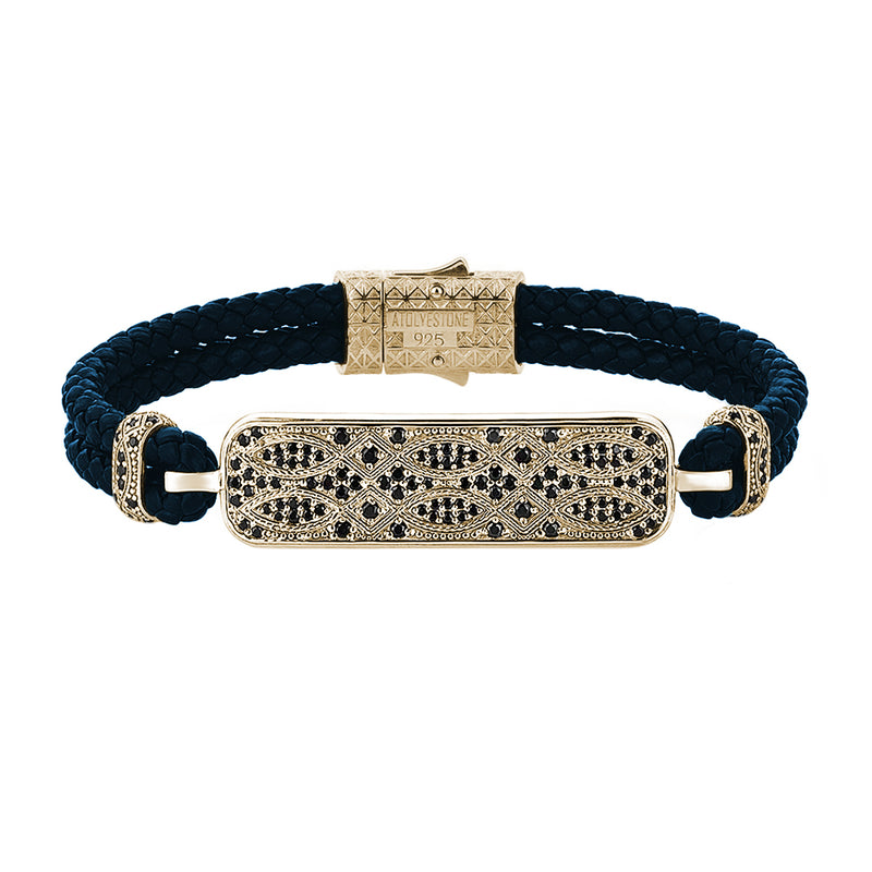Streamline Navy Leather Bracelet in Yellow Gold