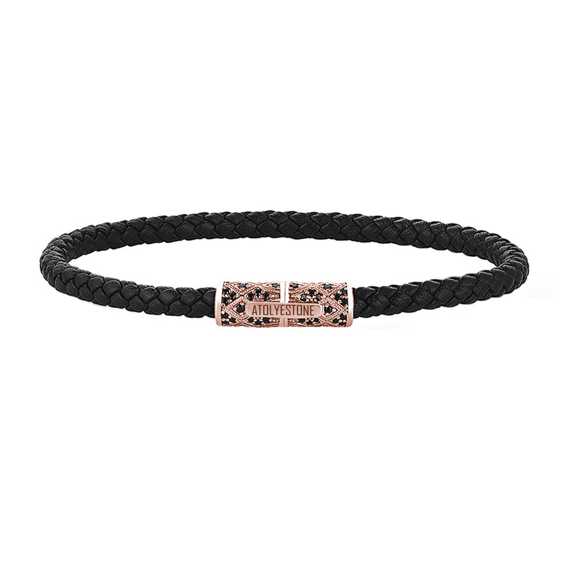 Streamline Minimalist Black Leather Bracelet - Rose Gold