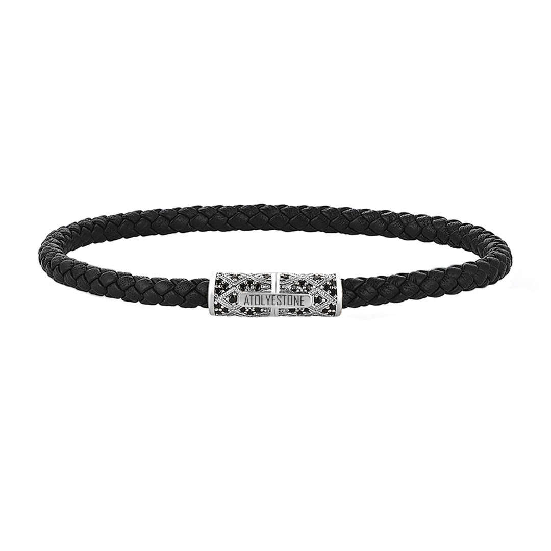 Streamline Minimalist Black Leather Bracelet - Silver